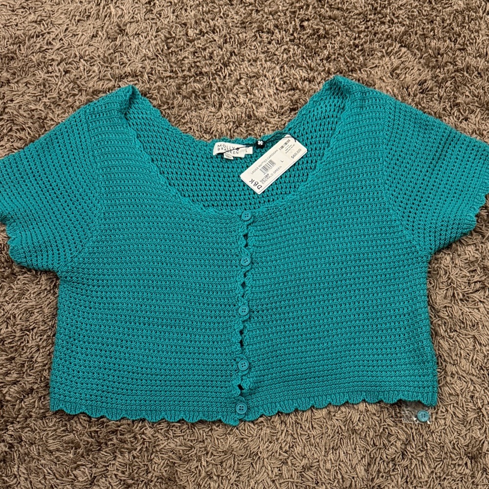 Molly Bracken Teal Cropped Knit Top